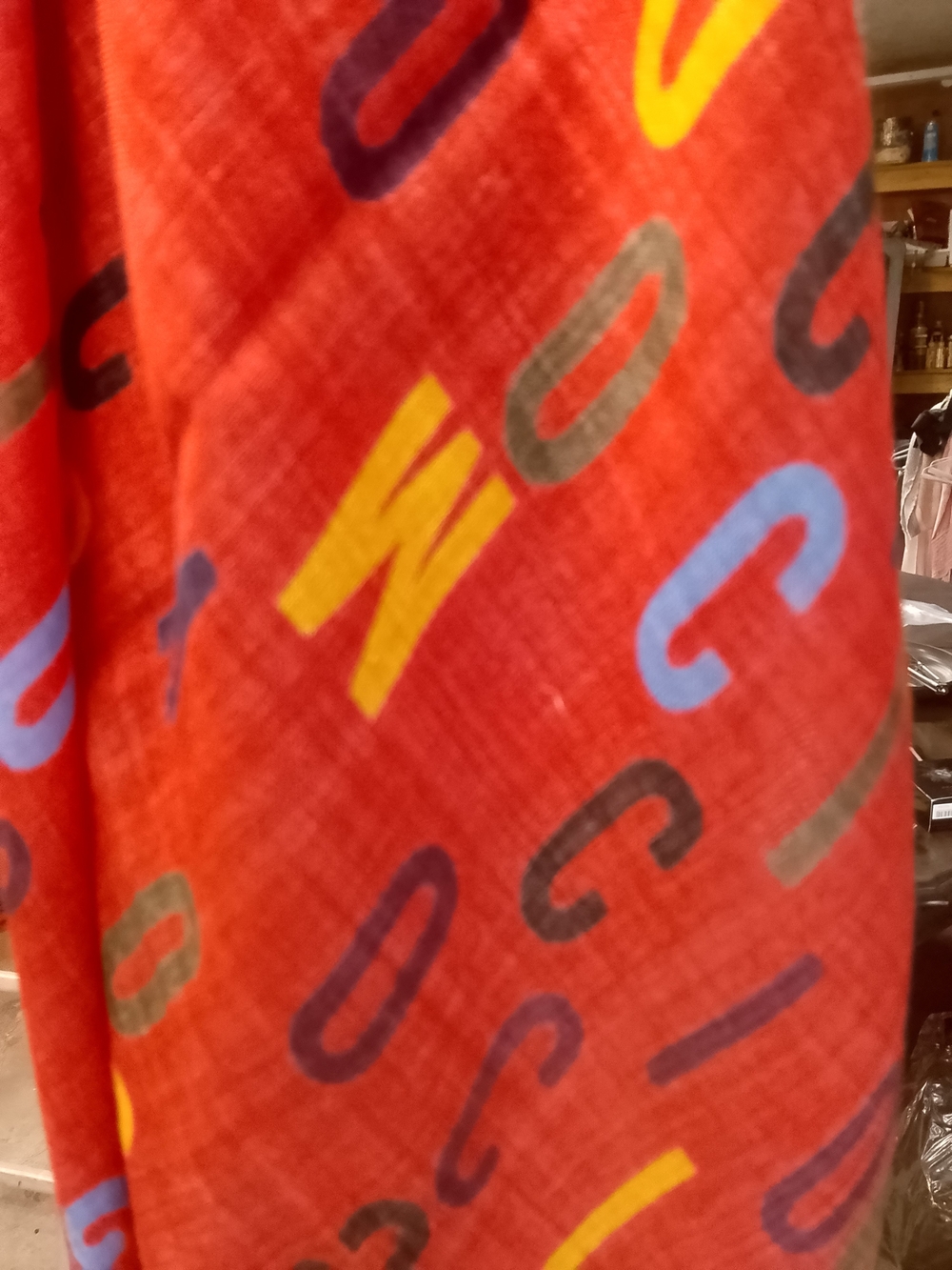 Moschino Red Multicolor Logo Pattern Scarf - Picture 3 of 5
